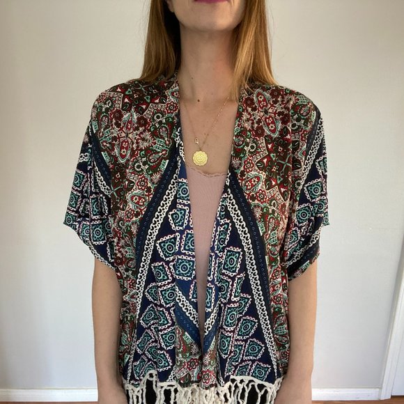 Band of Gypsies BOHO Style Fringe Floral Kimono M - Picture 1 of 8